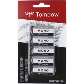 Tombow 57327 MONO Black Eraser, Small, 5-Pack. Cleanly Removes Marks Without Damaging Paper