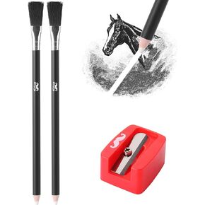 Mr. Pen- Eraser Pencil with Brush, 3 pcs, 2 Eraser Pencils with Brush and 1 Sharpener, Pencil Brush Eraser, Pencil Eraser with Brush, Eraser Pencils for Artists, Eraser Pencils for Drawing