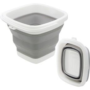 TOSSOW Premium Collapsible Plastic Bucket 5L (1.32 Gallon) Ice Buckets Soft Waterpot Mini Square Tub, Space Saving Bucket for Car Wash,Bucket Outdoor Fishing, Food Jug, Dog Bowls (Grey)