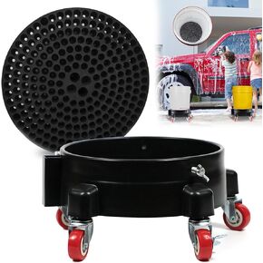 5 Gallon Bucket Dolly with Grit Trap,Removable Rolling Car Wash Buckets with 360 Degree Wheels,11.5'' Car Washing Bucket Organizer Detailing Smoother Maneuvering