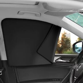 Ovege Car Window Shades 4pcs-Car Side Window Sun Shade Car Curtain Pleated Silky UV Protection Privacy Baby Suction Magnetic (Black-Opaque, Front&Back 4pcs)