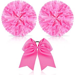 Hanaive 3 Pcs Cheerleading Pom Poms and Large Cheerleader Hair Bow for Girl Metallic Cheer Pom Poms for Teen Dance