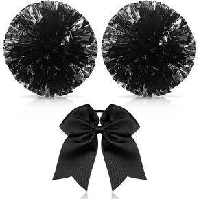 Hanaive 3 Pcs Cheerleading Pom Poms and Large Cheerleader Hair Bow for Girl Metallic Cheer Pom Poms for Teen Dance in Kuwait