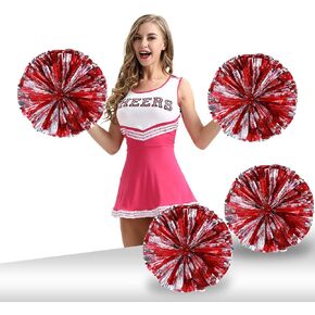 Pack of 4 Cheerleading Pom Poms 12 inch 80g Foil Plastic Metallic Cheerleader Pom Poms for Cheer Sport Kids Adults Team Spirit Cheering