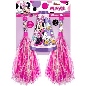 JA-RU Disney Princess & Minnie Mouse Cheerleader Pom Pom w/Baton Handle & Megaphone (6 Pack) Kids Pink & Purple Cheerleading Sports Set. Cheer Uniform Accessories for Girls. AB-7824-6