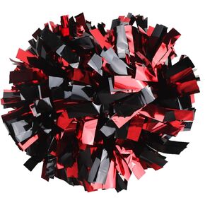 GUIFIER 2 Pieces 6 Inches Metallic Cheerleader Pom Poms with Baton Handle, Pom Poms Cheerleading, Pompoms Cheer Pom Pom for Sports Team Spirit Cheering Squad Kids Girls (Red and Gold)