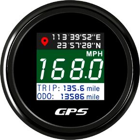 ARTILAURA عداد السرعة الرقمي بنظام تحديد المواقع العالمي (GPS) مع هوائي GPS 2 بوصة 52 مم قابل للتعديل ميلا في الساعة/كم عداد السرعة للسيارة والقوارب البحرية (أسود بالكامل)