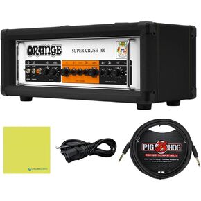 Orange Super Crush 100 W Solid-State Amp Head, Black Bundle with Pig Hog PCH10BK 10ft Black Woven Instrument Cable, Power Cable & Liquid Audio Polishing Cloth in Kuwait