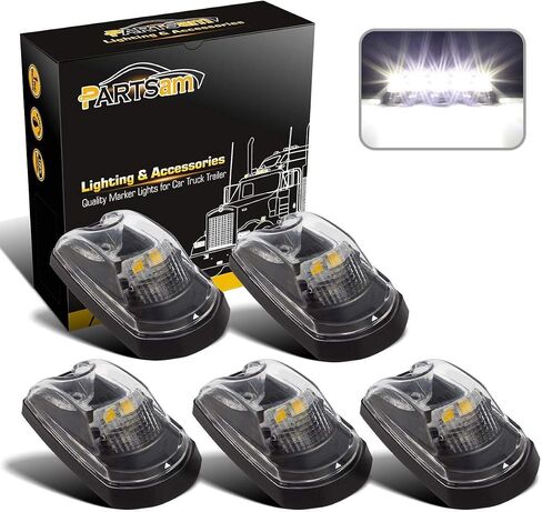 Partsam 5PCS Clear Lens Cab Marker Lights 264343CL White LED Clearance Top Roof Running Lights Assembly Compatible with F250 F350 F450 F550 Full LED Cab Roof Marker Light Kit 2017-2021 Super Duty in Saudi Arabia