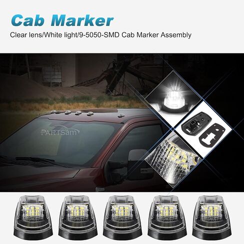 Partsam 5PCS Clear Lens Cab Marker Lights 264343CL White LED Clearance Top Roof Running Lights Assembly Compatible with F250 F350 F450 F550 Full LED Cab Roof Marker Light Kit 2017-2021 Super Duty in Saudi Arabia