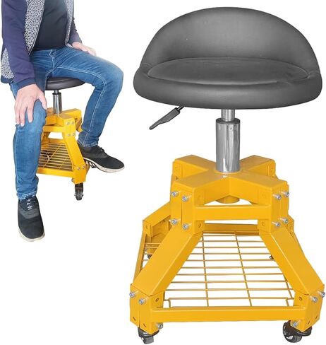 Rolling Garage Stool Shop Stool, 330LBS Capacity, 19.5"-27.5" Height Range, Mobile Rolling Gear Seat with 360-degree Swivel Wheels, for Workshop, Auto Repair Shop in Saudi Arabia
