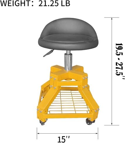 Rolling Garage Stool Shop Stool, 330LBS Capacity, 19.5"-27.5" Height Range, Mobile Rolling Gear Seat with 360-degree Swivel Wheels, for Workshop, Auto Repair Shop in Saudi Arabia