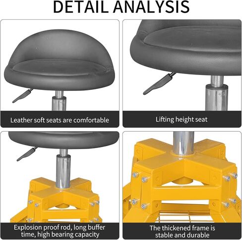 Rolling Garage Stool Shop Stool, 330LBS Capacity, 19.5"-27.5" Height Range, Mobile Rolling Gear Seat with 360-degree Swivel Wheels, for Workshop, Auto Repair Shop in Saudi Arabia