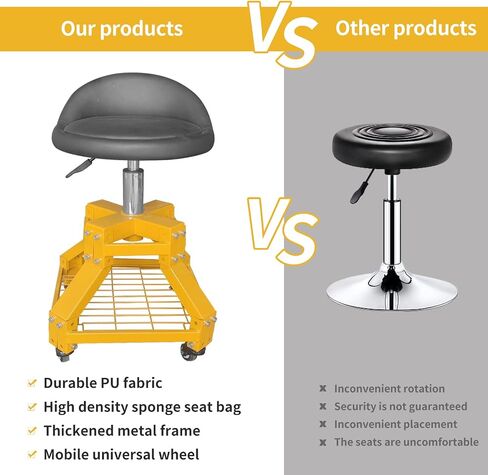 Rolling Garage Stool Shop Stool, 330LBS Capacity, 19.5"-27.5" Height Range, Mobile Rolling Gear Seat with 360-degree Swivel Wheels, for Workshop, Auto Repair Shop in Saudi Arabia