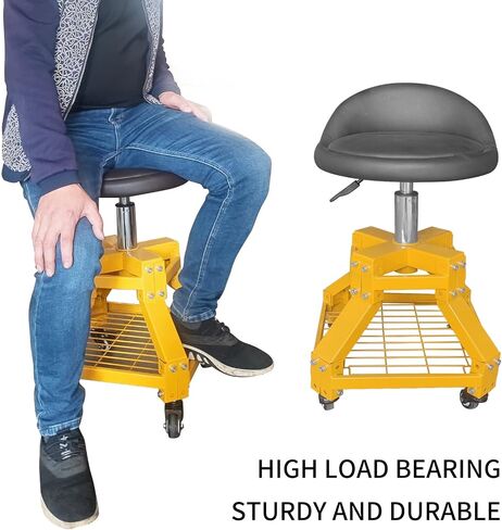 Rolling Garage Stool Shop Stool, 330LBS Capacity, 19.5"-27.5" Height Range, Mobile Rolling Gear Seat with 360-degree Swivel Wheels, for Workshop, Auto Repair Shop in Saudi Arabia
