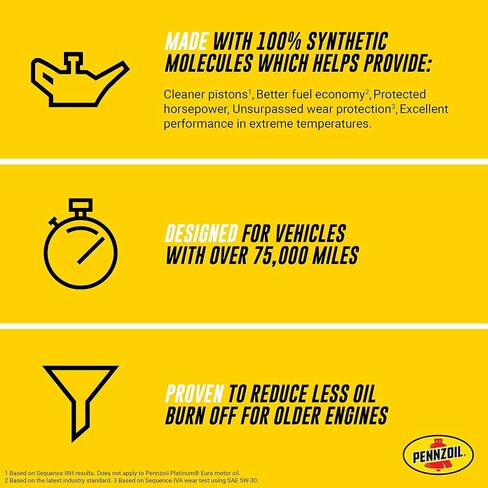 زيت محرك Pennzoil Platinum اصطناعي كامل الأميال 5W-30 للمركبات التي يزيد طولها عن 75 ألف ميل (5 كوارت، فردي) in Saudi Arabia