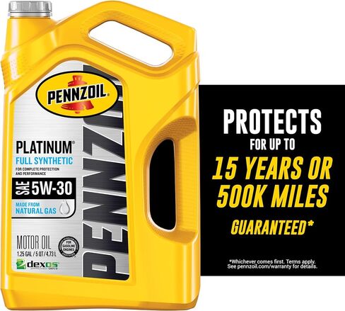 زيت محرك Pennzoil Platinum اصطناعي كامل الأميال 5W-30 للمركبات التي يزيد طولها عن 75 ألف ميل (5 كوارت، فردي) in Saudi Arabia