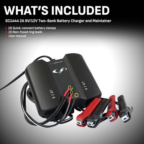 Schumacher SC1444 2A 6V/12V شاحن بطارية ثنائي البنك وصيانتها - لبطاريات الدراجات النارية، ورياضات الطاقة، والسيارات، وسيارات الدفع الرباعي، والشاحنات، والقوارب - أوتوماتيكية بالكامل in Kuwait