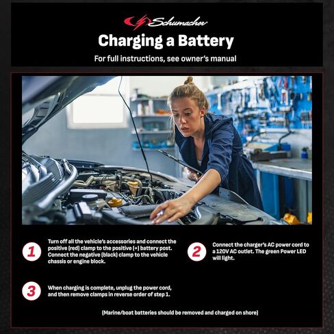 Schumacher SC1444 2A 6V/12V شاحن بطارية ثنائي البنك وصيانتها - لبطاريات الدراجات النارية، ورياضات الطاقة، والسيارات، وسيارات الدفع الرباعي، والشاحنات، والقوارب - أوتوماتيكية بالكامل in Kuwait