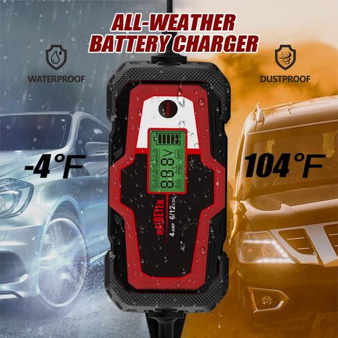 BAIDETEK 6V/12V 4A شاحن بطارية السيارة، صيانة البطارية التلقائية، شاحن ذكي لبطارية السيارة، الدراجة النارية، بطارية ليثيوم LifePO4، ATV، القارب، الشاحنة، بطارية حمض الرصاص لجزازة العشب in Kuwait