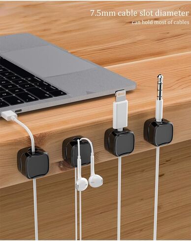 12 Pack Magnetic Cable Clips,Cord Organizer Holder for Home Office Desk Phone Car Wall Desktop Nightstand,Adhesive Wire Holder Keeper Organizer Management(Black) in Saudi Arabia
