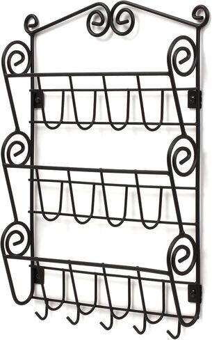 Spectrum Diversified Scroll 3-Tier Hooks Mount Entryway Mail & Keys, Wall Letter Holder for Home & Office Organization, Black in Saudi Arabia