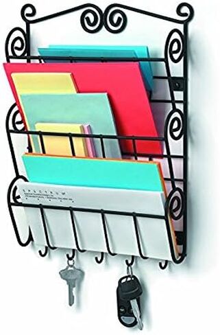 Spectrum Diversified Scroll 3-Tier Hooks Mount Entryway Mail & Keys, Wall Letter Holder for Home & Office Organization, Black in Saudi Arabia