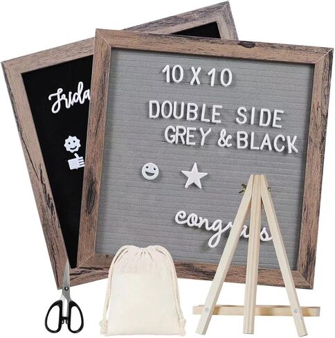 Double Sided Felt Letter Board Letter Board 10x10in Letter Board With Slant Vintage Wood Frame With Letters and Numbers (Double Sided(grey&black)) in Saudi Arabia