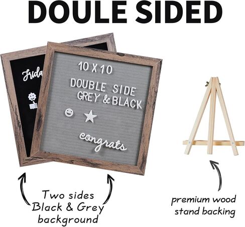 Double Sided Felt Letter Board Letter Board 10x10in Letter Board With Slant Vintage Wood Frame With Letters and Numbers (Double Sided(grey&black)) in Saudi Arabia