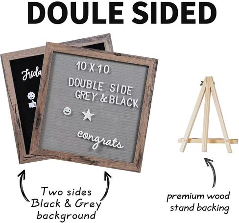 Double Sided Felt Letter Board Letter Board 10x10in Letter Board With Slant Vintage Wood Frame With Letters and Numbers (Double Sided(grey&black)) in Saudi Arabia