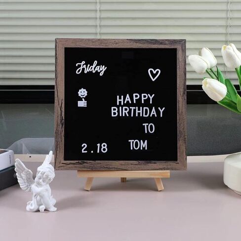 Double Sided Felt Letter Board Letter Board 10x10in Letter Board With Slant Vintage Wood Frame With Letters and Numbers (Double Sided(grey&black)) in Saudi Arabia