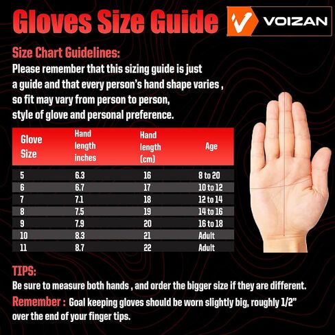 قفازات Voizan Rival Volcano لكرة القدم - قفازات كلاسيكية لراحة اليد والقطع، قفازات حارس مرمى الشباب، قفازات حارس مرمى كرة القدم مع حماية الأصابع والمعصم، قفازات كرة القدم للبالغين والرجال والفتيات in Kuwait
