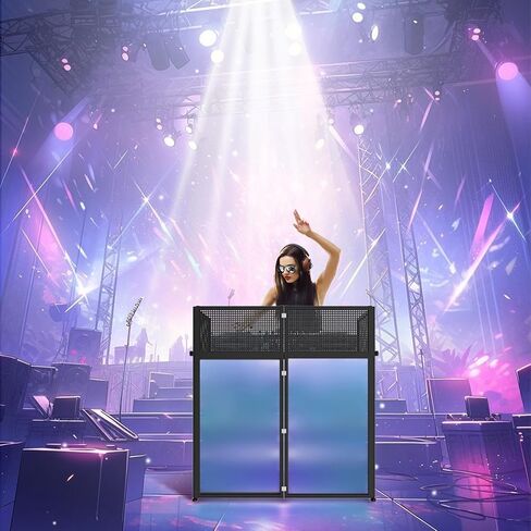 محطة طاولة واجهة DJ Chamss، 40 * 40 * 20 بوصة كشك DJ محمول مع واجهة DJ قابلة للتعديل، سكريم باللونين الأبيض والأسود وحقيبة حمل مبطنة، كشك DJ بإطار معدني (طاولة DJ سوداء) in Saudi Arabia