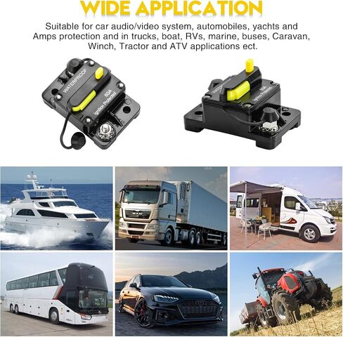 قاطع دائرة 60 أمبير، عاكس مصهر Huazu مضمن مع إعادة ضبط يدوي للسيارة الصوتية RV ATV البحرية قارب شاحنة محركات التصيد 12 فولت - 48 فولت تيار مستمر مقاوم للماء (سطح التثبيت -60 أمبير) in Saudi Arabia