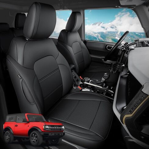 BAMACAR® لأغطية مقاعد Ford Bronco 2023 2022 2021 (مجموعة كاملة من 4 أبواب) أغطية مقاعد برونكو من الجلد الأسود ملفوفة بالكامل 2023 لأغطية مقاعد برونكو 2023 2022 2021 ملحقات Ford Bronco in Kuwait