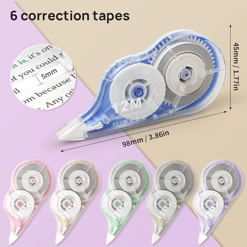 6 قطع من أشرطة تصحيح التبييض، شريط تصحيحي للكتابة الخاطئة الصحيحة، 39.4 قدمًا لكل شريط أبيض مقاوم للتمزق لمستلزمات المكتب المدرسية للطلاب في موسم المدارس (إجمالي 236 قدمًا) in Kuwait