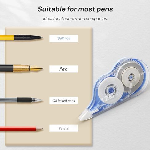 6 قطع من أشرطة تصحيح التبييض، شريط تصحيحي للكتابة الخاطئة الصحيحة، 39.4 قدمًا لكل شريط أبيض مقاوم للتمزق لمستلزمات المكتب المدرسية للطلاب في موسم المدارس (إجمالي 236 قدمًا) in Kuwait