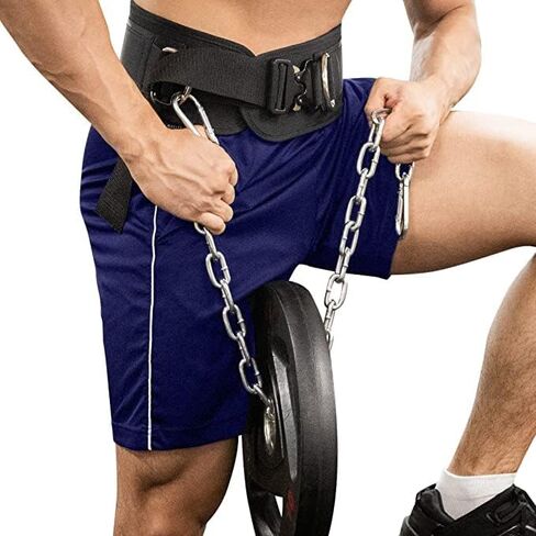 Buckle Dip Belt for Weight Lifting - (300 lb) for Experts Heavy Duty Steel Chain with 4" Comfortable Neoprene Waist Support - Man U Fiture Pull Up Weightlifting Belt in Saudi Arabia