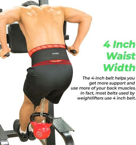 Buckle Dip Belt for Weight Lifting - (300 lb) for Experts Heavy Duty Steel Chain with 4" Comfortable Neoprene Waist Support - Man U Fiture Pull Up Weightlifting Belt in Saudi Arabia
