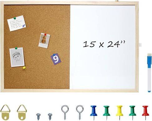 Combination Magnetic whiteboard and Cork Board, Perfect for Office, Home Decor, School Message board-15 inch x 24 inch in Kuwait