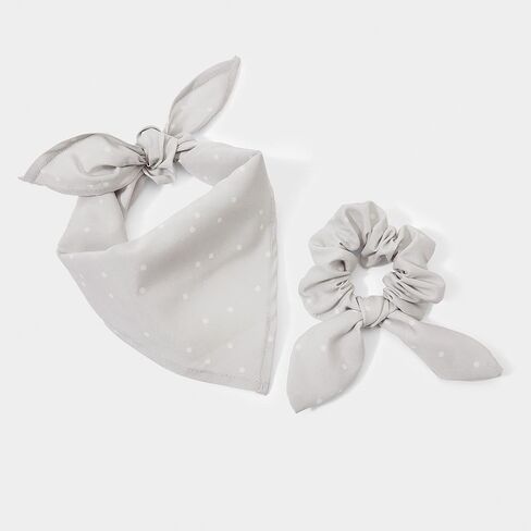 مجموعة من باندانا كاتي لوكستون منقطة للكلاب وربطة عنق متطابقة مكونة من قطعتين باللون الرمادي in Kuwait