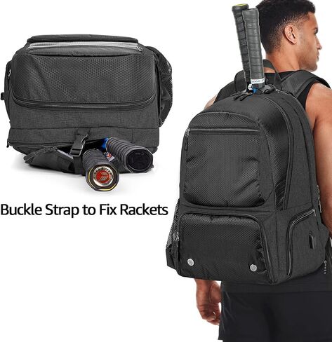 حقيبة ظهر للتنس من DSLEAF لمضربين، حقيبة تنس للرجال/النساء مع مساحة منفصلة للأحذية تحمل زوجًا من الأحذية يصل إلى 12 للرجال في الولايات المتحدة وجيوب متعددة للإكسسوارات in Kuwait