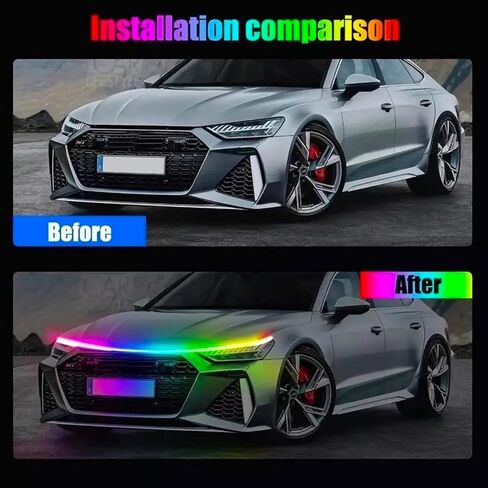 Jushope 71 Inches Car Hood LED Light Strips, Car Exterior Lights with Dreamcolor Chasing, Flexible RGB Daytime Running Light with Wireless APP and Remote Control, Waterproof LED Headlights for Car in Kuwait