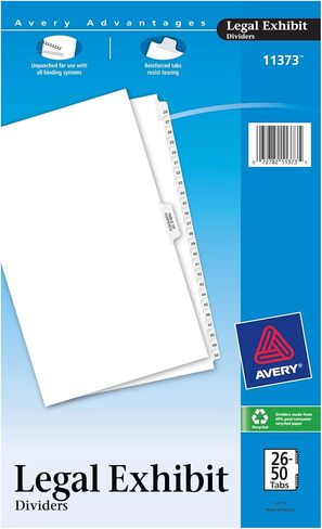 مجموعة مقسمات المعارض القانونية المجمعة الممتازة من Avery، نمط Avery، 26-50 وجدول المحتويات، علامة تبويب جانبية، 14 × 8.5 بوصة، مجموعة واحدة (11373) in Kuwait