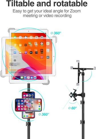 elitehood iPad Tripod Stand, Aluminum Alloy iPad Stand, 360 Rotation Adjustable Height iPad Stand Holder for Floor, Universal Compatible with iPad Mini, iPad Air, iPad and All 7.9-11 Inch Tablet in Saudi Arabia