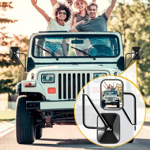 مرايا جيب Zmoon، مرايا للأبواب مغلقة لسيارة جيب رانجلر CJ YJ TJ JK JL وغير محدودة، مرآة مفصلية للباب سريعة التثبيت، مرايا رؤية جانبية مربعة للمغامرة، أسود محكم 2 حزمة in Kuwait