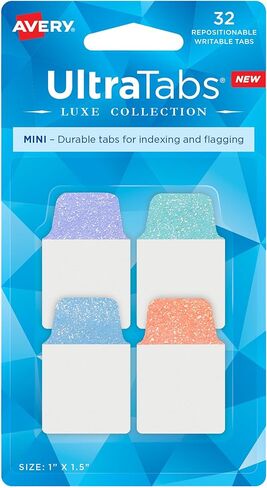 Avery Ultra Tabs Luxe Collection, 1" x 1.5" Mini Tabs, Holographic Iridescent Designs, 32 Repositionable Page Tabs (74178) in Saudi Arabia