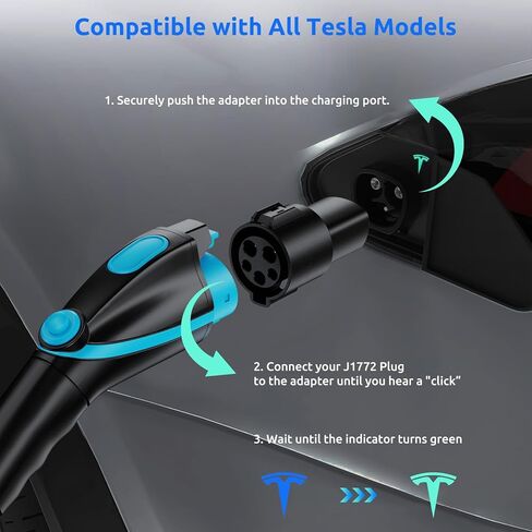 محول شحن Hczrc J1772 إلى Tesla 80AMP /250V AC، يناسب محطات الشحن Tesla Model 3 وY وX وS & Level 1/2 [شهادة السلامة]، إعداد سهل (محول شحن SAE j1772 لسيارات Tesla فقط) in Kuwait