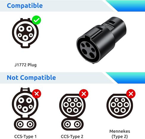 محول شحن Hczrc J1772 إلى Tesla 80AMP /250V AC، يناسب محطات الشحن Tesla Model 3 وY وX وS & Level 1/2 [شهادة السلامة]، إعداد سهل (محول شحن SAE j1772 لسيارات Tesla فقط) in Kuwait