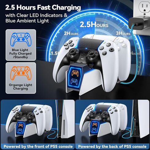 محطة شحن PS5 متوافقة مع Playstation 5 Edge ووحدة التحكم المزدوجة، ومحطة شاحن وحدة التحكم PS5 مع مؤشرات LED، وقاعدة شحن ملحقات PS5 Slim، وشاحن جهاز التحكم عن بعد PS5 مع كابل in Kuwait